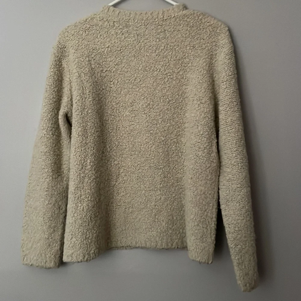 J. Crew V neck acrylic wool blend sweater. Machine wash. Nice, some wear